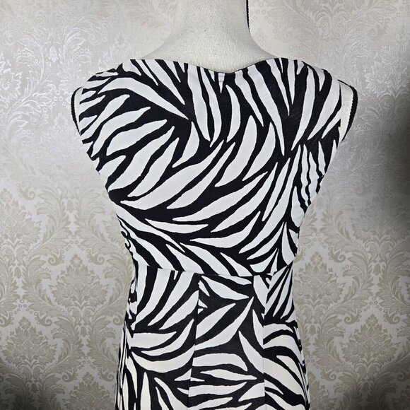 Evan Picone Dress Size 4 Black Cream Abstract Stripe A-Line Dress Faux Wrap Top - Picture 10 of 16